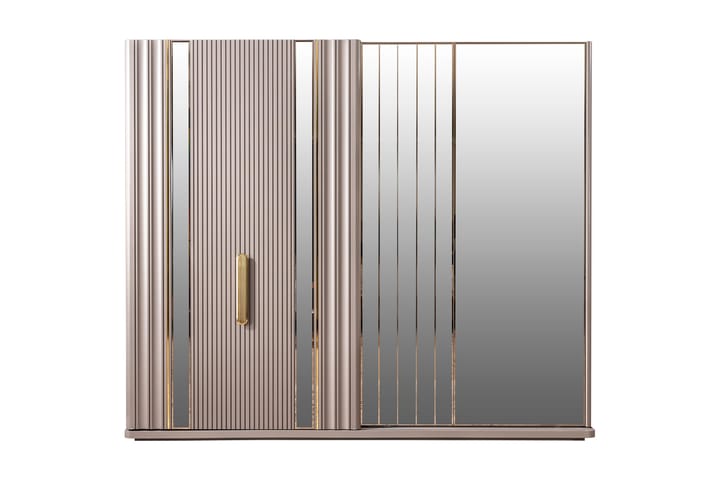 Vaatekaappi Sosyal 252x70 cm peilillä - Beige/Kulta - Säilytys - Vaatesäilytys - Vaatekaappi