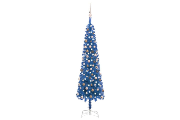 Ohut joulukuusi LED-valoilla ja palloilla sininen 210 cm - Sisustustuotteet - Joulukoristeet & juhlakoristeet - Joulukoristeet - Tekokuusi