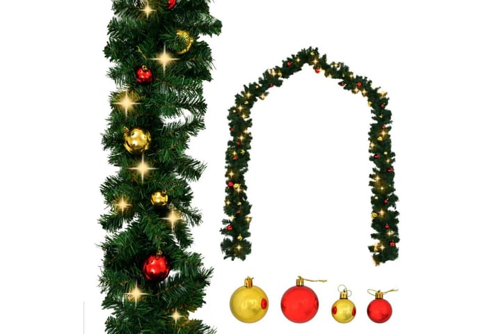 Jouluköynnös koristeltu joulupalloilla ja LED-valoilla 10 m - Vihreä - Sisustustuotteet - Joulukoristeet & juhlakoristeet - Joulukoristeet