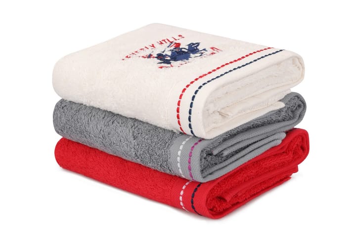 Pyyhe Romilla 3 kpl - Valkoinen/punainen/harmaa - Sisustustuotteet - Kodintekstiilit - Kylpyhuoneen tekstiilit