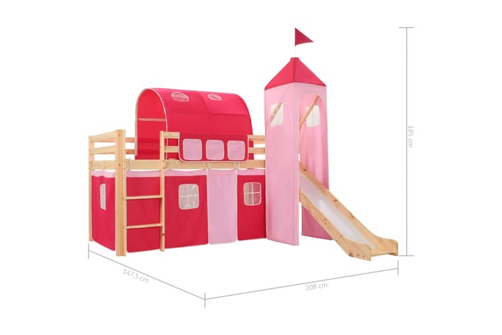 Lasten parvisängyn runko + liukumäki ja tikapuut 97x208cm - Pinkki - Sisustustuotteet - Lastenhuoneen sisustus - Lastenhuoneen koristeet