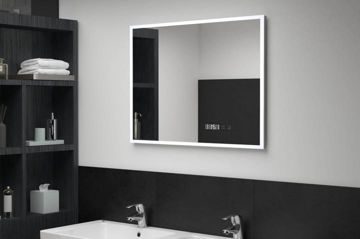 Kylpyhuoneen LED-peili kosketussensorilla & kellolla 80x60cm - Hopea - Valaistus - Kylpyhuonevalaistus - Kylpyhuonepeili valaistuksella