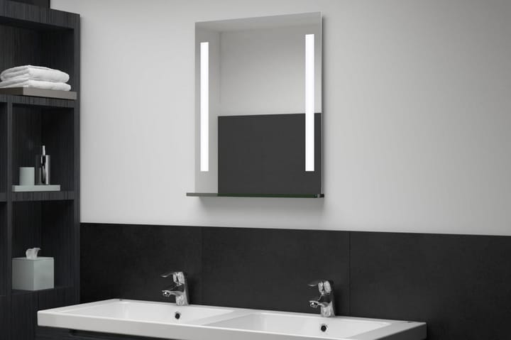 Kylpyhuoneen LED-seinäpeili hyllyllä 50x70 cm - Hopea - Valaistus - Kylpyhuonevalaistus - Kylpyhuonepeili valaistuksella