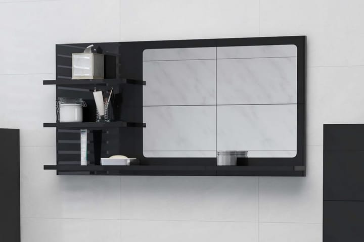 Kylpyhuonepeili korkeakiilto musta 90x10,5x45 cm lastulevy - Musta - Sisustustuotteet - Peili