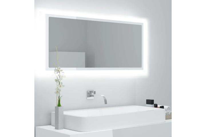 Kylpyhuonepeili LED korkeakiilto valk. 100x8,5x37 cm - Valkoinen - Sisustustuotteet - Peilit