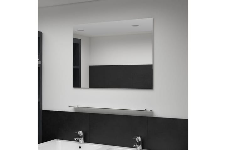 Seinäpeili hyllyllä 80x60 cm karkaistu lasi - Hopea - Talo & remontointi - Keittiö & kylpyhuone - Kylpyhuone - Kylpyhuonekalusteet - Kylpyhuoneen peilit