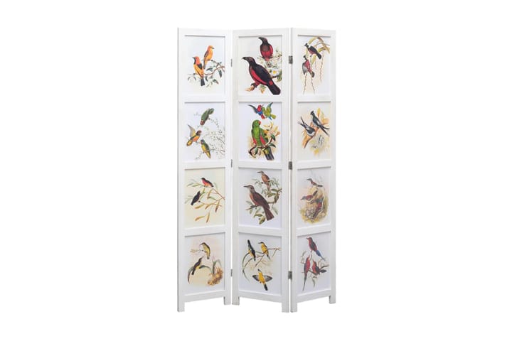 3-paneelinen tilanjakaja valkoinen 105x165 cm lintu - Valkoinen - Sisustustuotteet - Pienet kalusteet - Tilanjakajat & sermit