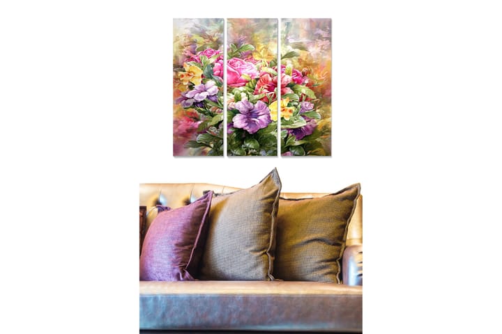 Taulu Floral 3-pak Monivärinen - 20x50 cm - Sisustustuotteet - Seinäkoristeet
