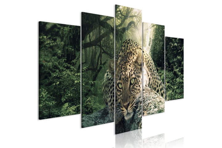 Taulu Leopard Lying 5 Parts Wide Pale Green 200x100 - Useita eri kokoja - Sisustustuotteet - Taulut & taide - Canvas-taulut