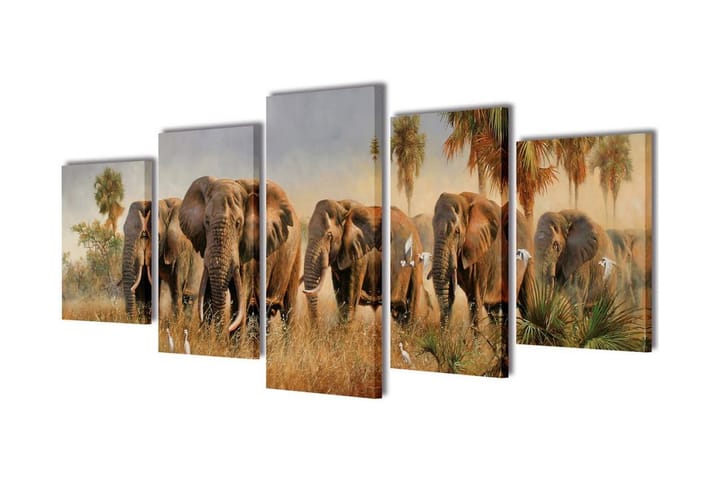 Taulusarja Elefantit 200 x 100 cm - Monivärinen - Sisustustuotteet - Taulut & taide - Canvas-taulut