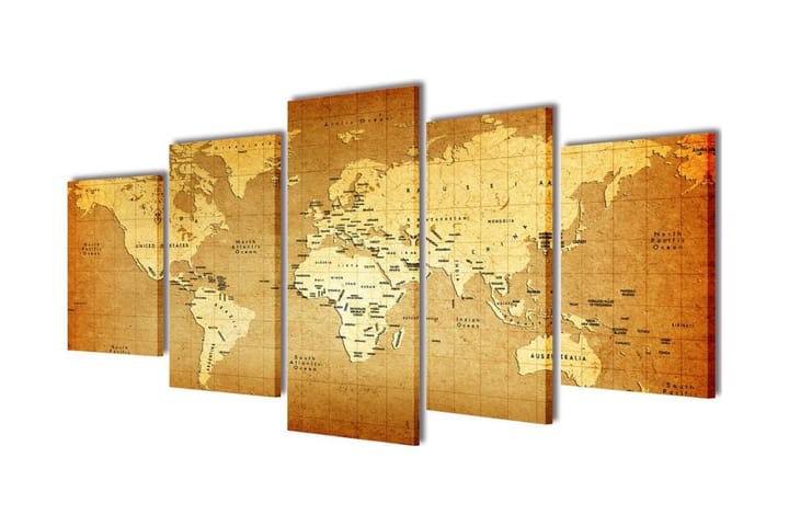 Taulusarja Maailman Kartta 200 x 100 cm - Monivärinen - Sisustustuotteet - Taulu & taide - Canvas-taulu