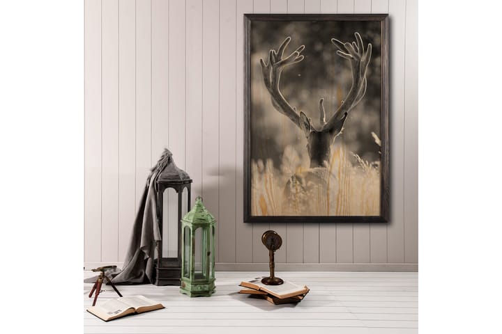Deer In The Field Maalaus/Kuva Harmaa/Beige - 50x70 cm - Sisustustuotteet - Taulu & taide - Juliste - Valokuva juliste