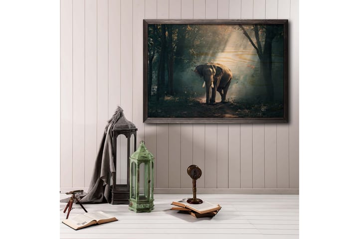 Elephant In The Djungle Kuva Vihreä/Beige - 70x50 cm - Sisustustuotteet - Taulu & taide - Juliste - Valokuva juliste