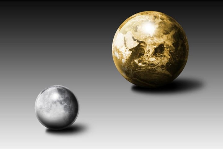 Gold Moon And Earth Kuvitius Musta/Keltainend/Harmaa - 50x70 cm - Sisustustuotteet - Taulu & taide - Juliste