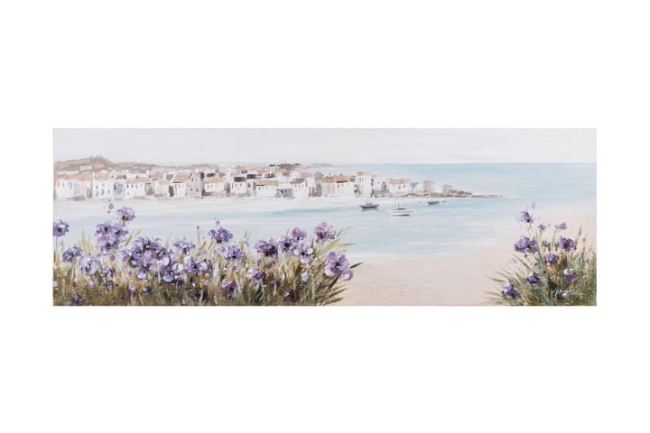 Öljymaalaus 50x150 cm, ranta / violettiset kukat - Sisustustuotteet - Taulut & taide - Canvas-taulut