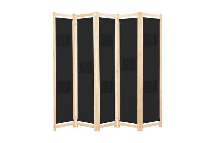 5-Paneelinen Tilanjakaja musta 200x170x4 cm kangas - Musta - Puutarhakalusteet - Aurinkosuoja - Sermit ja tuulisuojat