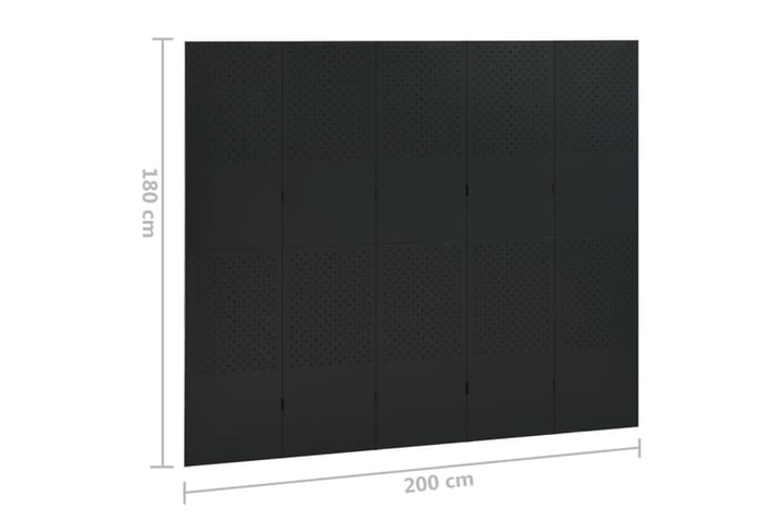 5-paneeliset tilanjakajat 2 kpl 200x180 cm musta teräs - Musta - Sisustustuotteet - Tilanjakajat & sermit