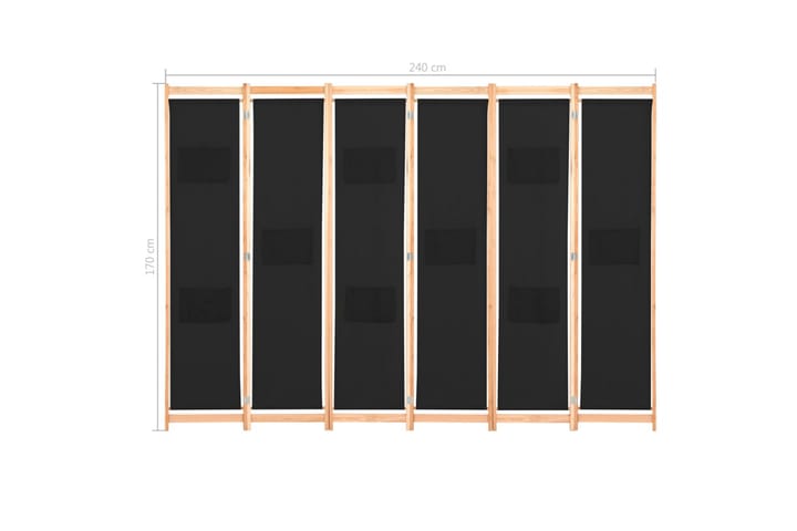 6-Paneelinen Tilanjakaja musta 240x170x4 cm kangas - Musta - Sisustustuotteet - Tilanjakajat & sermit