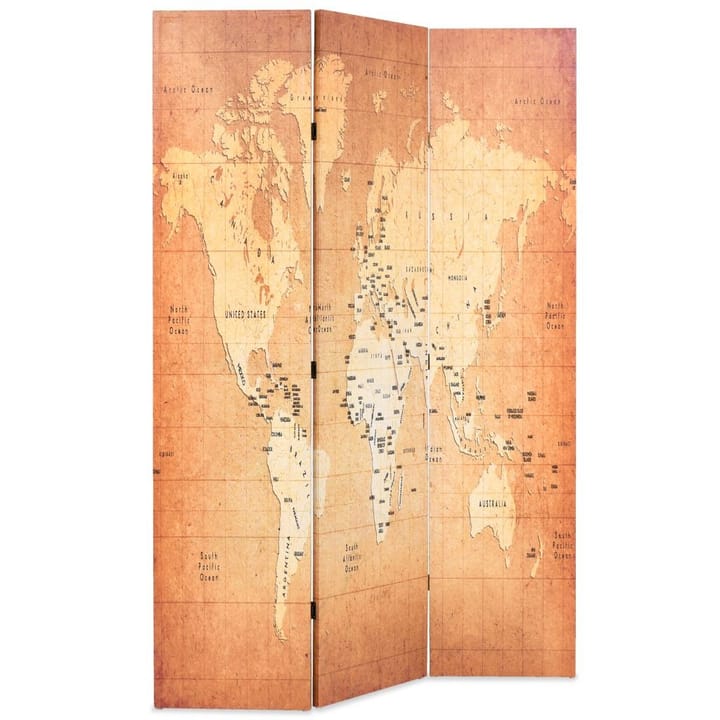 Taitettava tilanjakaja 120x170 cm maailmankartta keltainen - Keltainen - Sisustustuotteet - Tilanjakajat & sermit