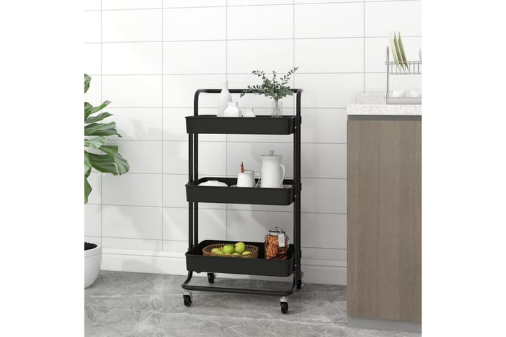 3-kerroksinen keittiövaunu musta 42x25x83,5 cm rauta ja ABS - Talo & remontointi - Keittiö & kylpyhuone - Kylpyhuone - Kylpyhuonekalusteet - Kärry kylpyhuoneeseen