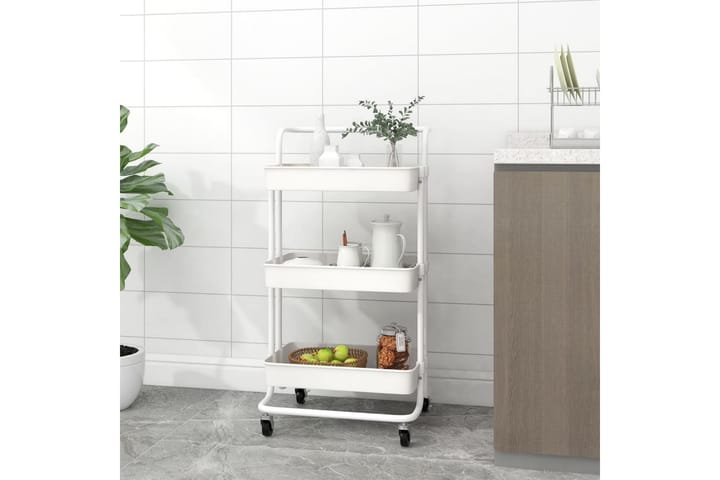 3-kerroksinen keittiövaunu valkoinen 42x25x83,5 cm - Talo & remontointi - Keittiö & kylpyhuone - Kylpyhuone - Kylpyhuonekalusteet - Kärry kylpyhuoneeseen