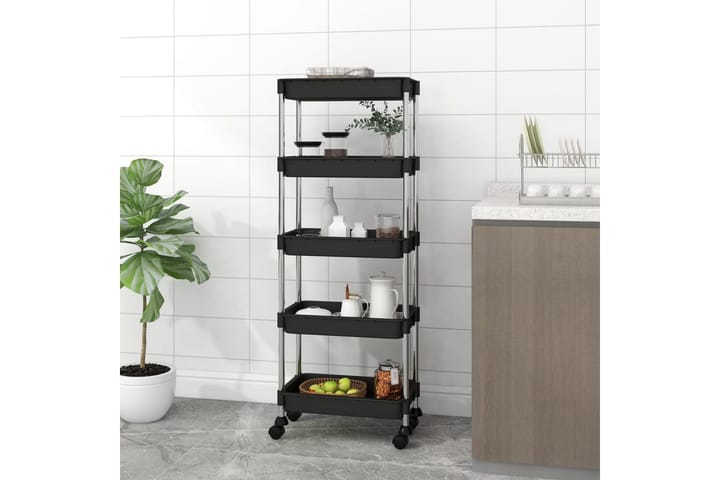 5-kerroksinen keittiövaunu musta 40x22x116 cm rauta ja ABS - Musta - Talo & remontointi - Keittiö & kylpyhuone - Kylpyhuone - Kylpyhuonekalusteet - Kärry kylpyhuoneeseen