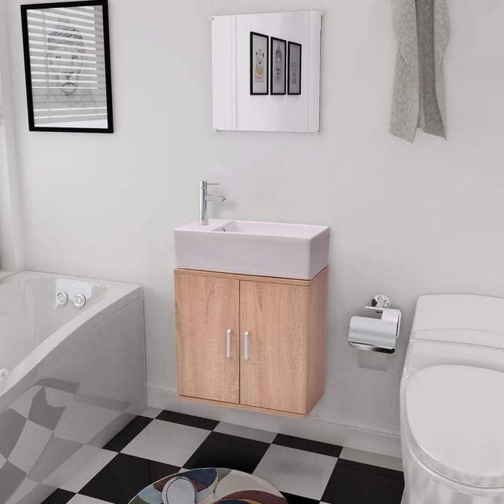 3-osainen Kylpyhuoneen Kaluste- ja Pesuallassarja Beige - Beige - Talo & remontointi - Keittiö & kylpyhuone - Kylpyhuone - Kylpyhuonekalusteet - Kylpyhuonekalustepaketit