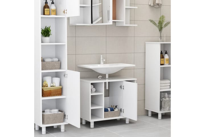 3-osainen kylpyhuoneen kalustesarja valkoinen lastulevy - Valkoinen - Talo & remontointi - Keittiö & kylpyhuone - Kylpyhuone - Kylpyhuonekalusteet - Kylpyhuonekalustepaketit