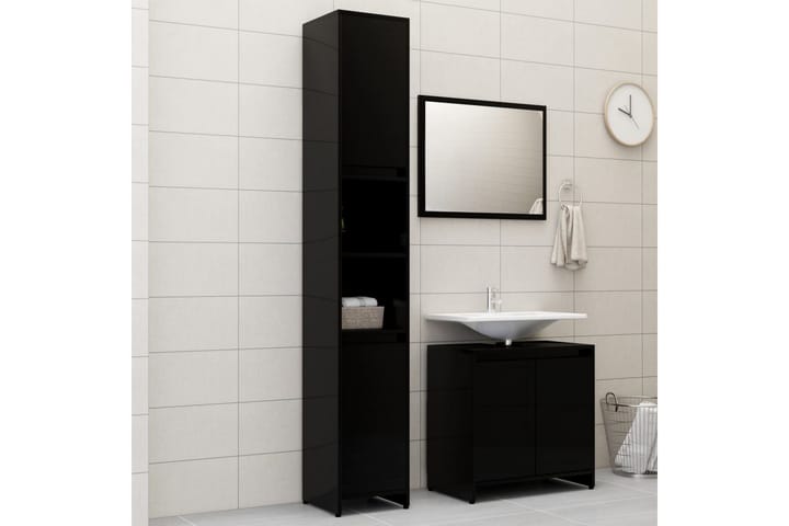 3-osainen kylpyhuonekalustesarja korkeakiilto musta - Musta - Talo & remontointi - Keittiö & kylpyhuone - Kylpyhuone - Kylpyhuonekalusteet - Kylpyhuonekalustepaketit