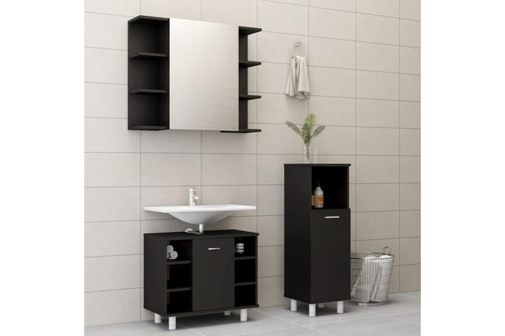 3-osainen kylpyhuonekalustesarja musta lastulevy - Musta - Talo & remontointi - Keittiö & kylpyhuone - Kylpyhuone - Kylpyhuonekalusteet - Kylpyhuonekalustepaketit