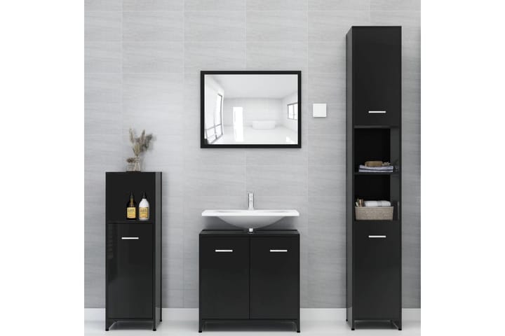 4-osainen kylpyhuone kalustesarja korkeakiilto musta - Musta - Talo & remontointi - Keittiö & kylpyhuone - Kylpyhuone - Kylpyhuonekalusteet - Allaskaapit