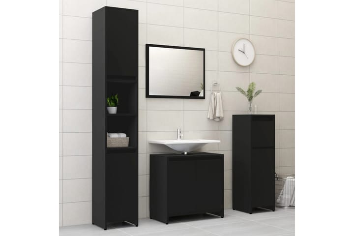 4-osainen kylpyhuoneen kalustesarja musta lastulevy - Musta - Talo & remontointi - Keittiö & kylpyhuone - Kylpyhuone - Kylpyhuonekalusteet - Kylpyhuonekalustepaketit
