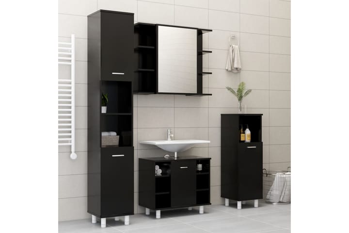 4-osainen kylpyhuonekalustesarja musta lastulevy - Musta - Talo & remontointi - Keittiö & kylpyhuone - Kylpyhuone - Kylpyhuonekalusteet - Kylpyhuonekalustepaketit