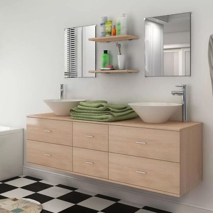 Kylpyhuoneen kaluste- ja allassarja 7 osaa beige - Beige - Talo & remontointi - Keittiö & kylpyhuone - Kylpyhuone - Kylpyhuonekalusteet - Kylpyhuonekalustepaketit