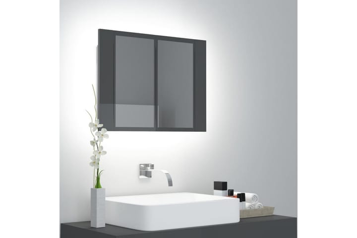 Kylpyhuoneen LED peilikaappi korkeakiilto harmaa 60x12x45 cm - Harmaa - Talo & remontointi - Keittiö & kylpyhuone - Kylpyhuone - Kylpyhuonekalusteet - Peilikaapit
