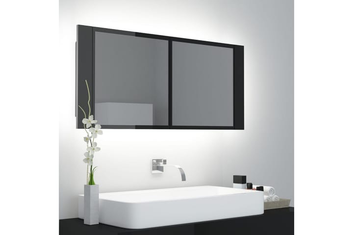 Kylpyhuoneen LED peilikaappi korkeakiilto musta 100x12x45 cm - Musta - Talo & remontointi - Keittiö & kylpyhuone - Kylpyhuone - Kylpyhuonekalusteet - Peilikaapit