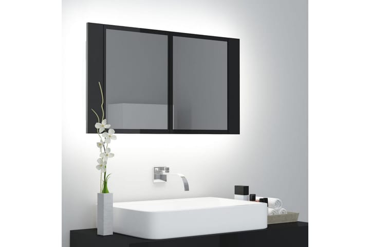 Kylpyhuoneen LED peilikaappi korkeakiilto musta 80x12x45 cm - Musta - Talo & remontointi - Keittiö & kylpyhuone - Kylpyhuone - Kylpyhuonekalusteet - Peilikaapit