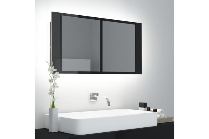 Kylpyhuoneen LED peilikaappi korkeakiilto musta 90x12x45 cm - Musta - Talo & remontointi - Keittiö & kylpyhuone - Kylpyhuone - Kylpyhuonekalusteet - Peilikaapit