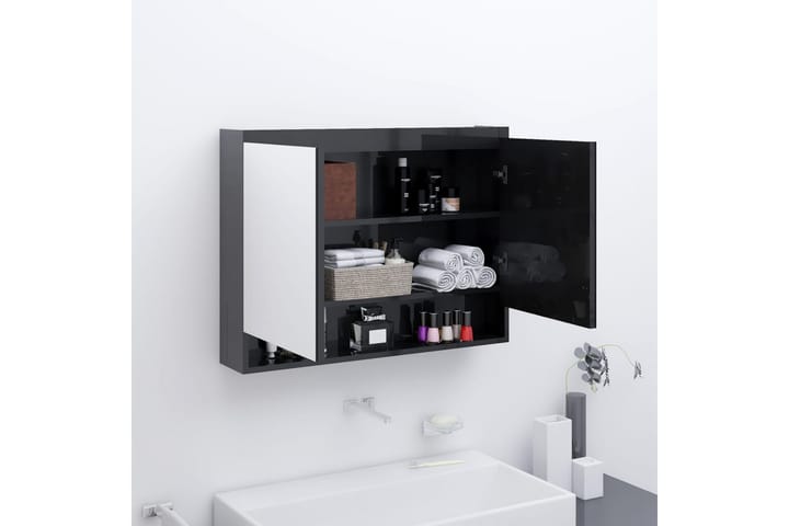 LED kylpyhuoneen peilikaappi 80x15x60 cm MDF kiiltävä musta - Musta - Talo & remontointi - Keittiö & kylpyhuone - Kylpyhuone - Kylpyhuonekalusteet - Peilikaapit