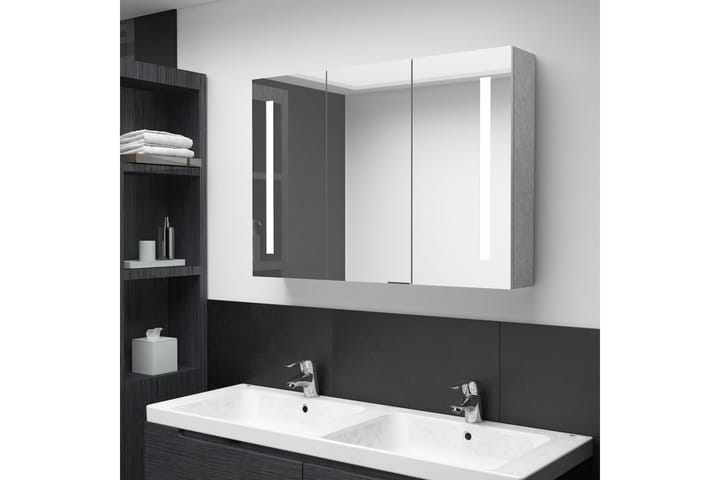 LED kylpyhuoneen peilikaappi betoninharmaa 89x14x62 cm - Sisustustuotteet - Peili