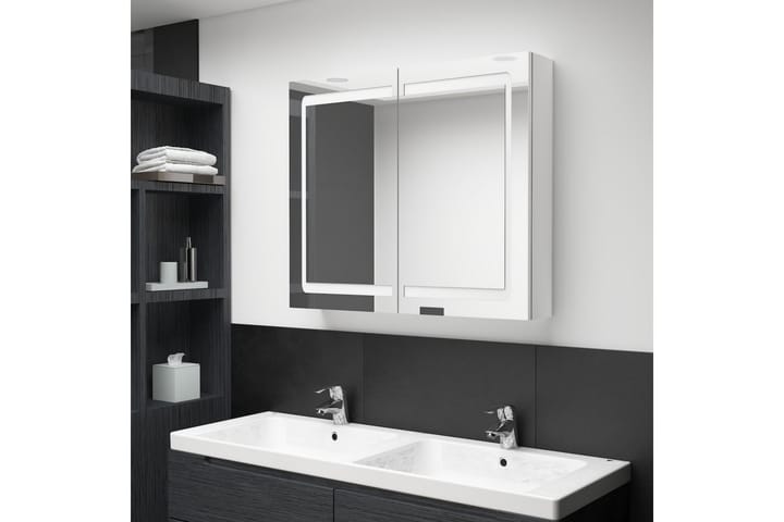 LED kylpyhuoneen peilikaappi kiiltävä valkoinen 80x12x68 cm - Säilytys - Hyllyt