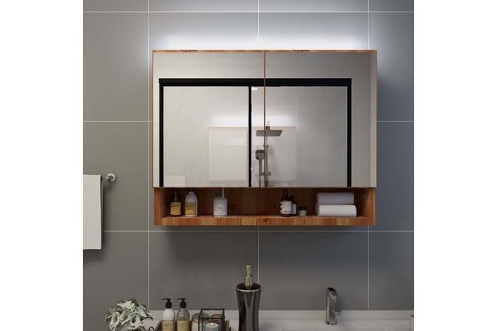 LED kylpyhuoneen peilikaappi tammi 80x15x60 cm MDF - Ruskea - Talo & remontointi - Keittiö & kylpyhuone - Kylpyhuone - Kylpyhuonekalusteet - Peilikaapit