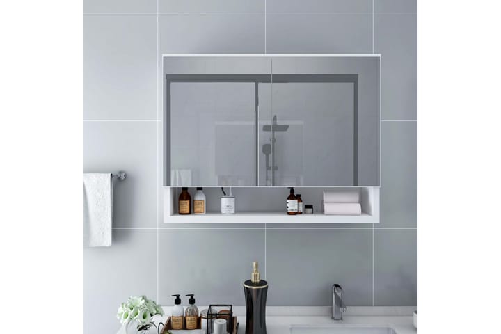 LED kylpyhuoneen peilikaappi valkoinen 80x15x60 cm MDF - Valkoinen - Talo & remontointi - Keittiö & kylpyhuone - Kylpyhuone - Kylpyhuonekalusteet - Peilikaapit