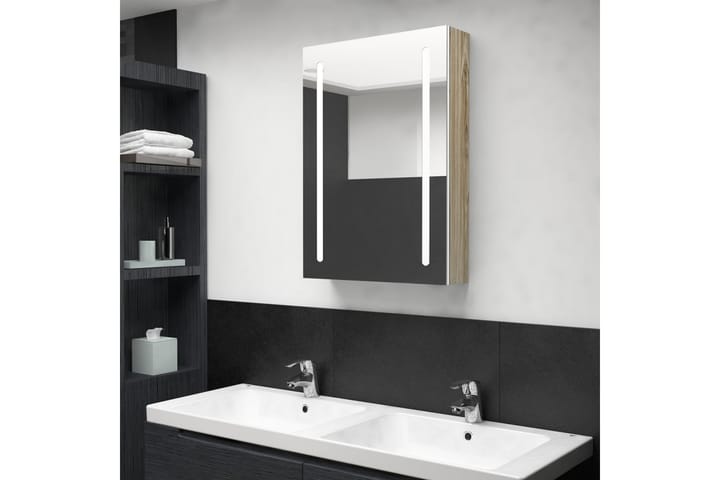 LED kylpyhuoneen peilikaappi valkoinen ja tammi 50x13x70 cm - Talo & remontointi - Keittiö & kylpyhuone - Kylpyhuone - Kylpyhuonekalusteet - Peilikaapit