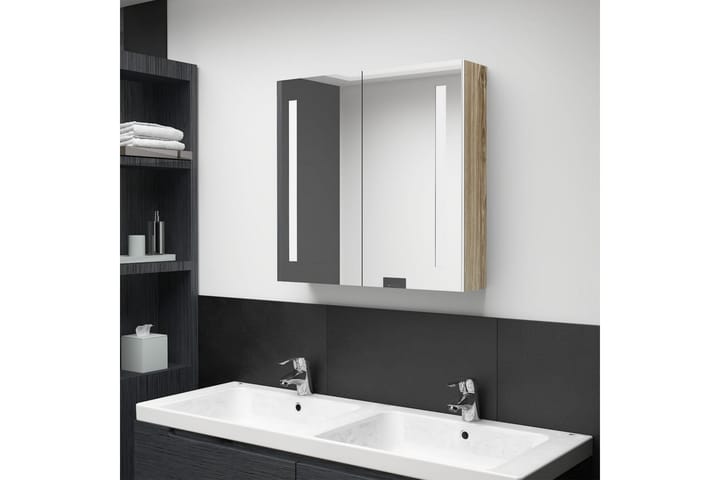 LED kylpyhuoneen peilikaappi valkoinen ja tammi 62x14x60 cm - Talo & remontointi - Keittiö & kylpyhuone - Kylpyhuone - Kylpyhuonekalusteet - Peilikaapit