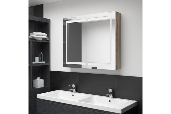 LED kylpyhuoneen peilikaappi valkoinen ja tammi 80x12x68 cm - Talo & remontointi - Keittiö & kylpyhuone - Kylpyhuone - Kylpyhuonekalusteet - Peilikaapit
