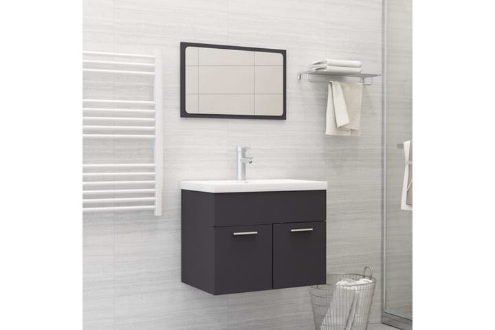 Kaksiosainen kylpyhuoneen kalustesarja harmaa lastulevy - Talo & remontointi - Keittiö & kylpyhuone - Kylpyhuone - Kylpyhuonekalusteet - Kylpyhuonekaapit