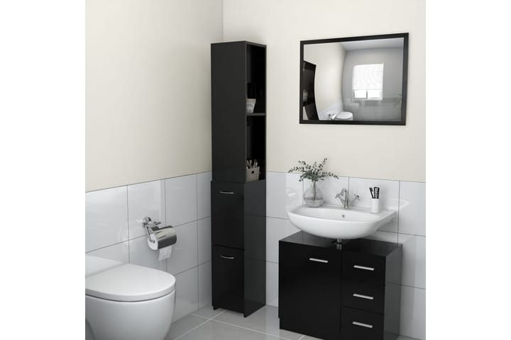 Kylpyhuonekaappi musta 25x25x170 cm lastulevy - Talo & remontointi - Keittiö & kylpyhuone - Kylpyhuone - Kylpyhuonekalusteet - Seinäkaappi & korkea kaappi
