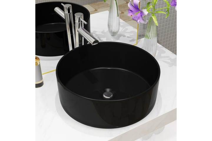 Keraaminen pesuallas pyöreä 40x15 cm musta - Musta - Talo & remontointi - Keittiö & kylpyhuone - Kylpyhuone - Sekoittajat & hanat - Pesuallashanat