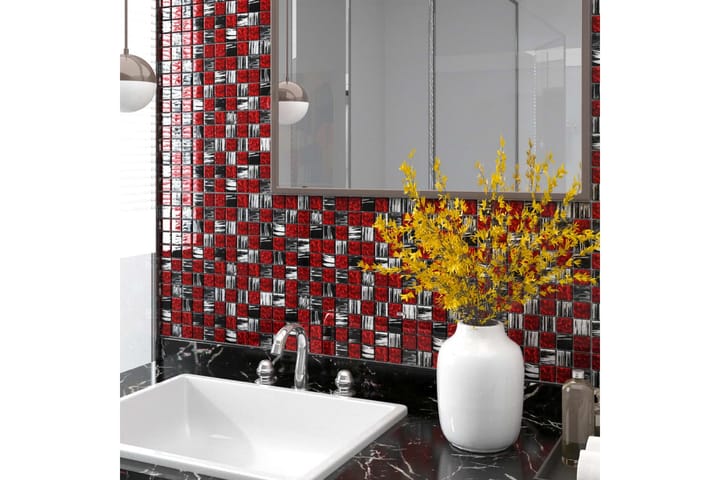 Mosaiikkilaatat itsekiinnittyvät 11kpl punamusta 30x30 cm - Monivärinen - Talo & remontointi - Keittiö & kylpyhuone - Seinälaatat & Lattialaatat - Mosaiikki - Lasimosaiikki